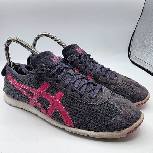 Asics Onitsuka Tiger Rio Runner Low Top Trainers Womens Size 7 Black Pink Shoes - Picture 1 of 13